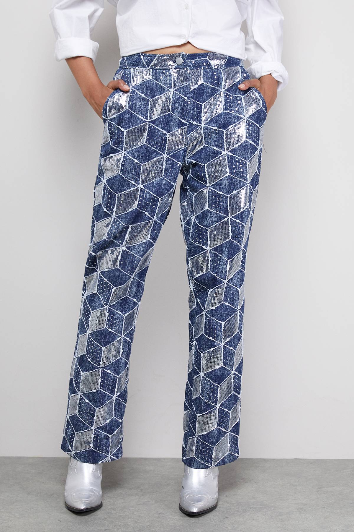 Warehouse Jean Denim à Motif Pailleté