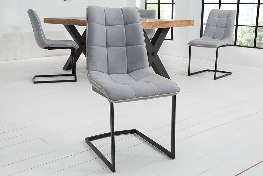 Design Freischwinger Stuhl MIAMI hellgrau Metallgestell matt schwarz
