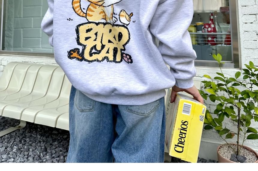 SeoulPop - Losse sweatshirt met vogel- en kattenprint