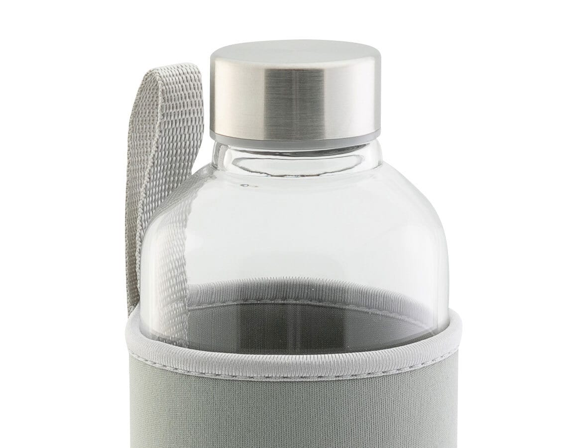 Trinkflasche mit Thermohülle 1000ml Neopren grau/Borosilikatglas