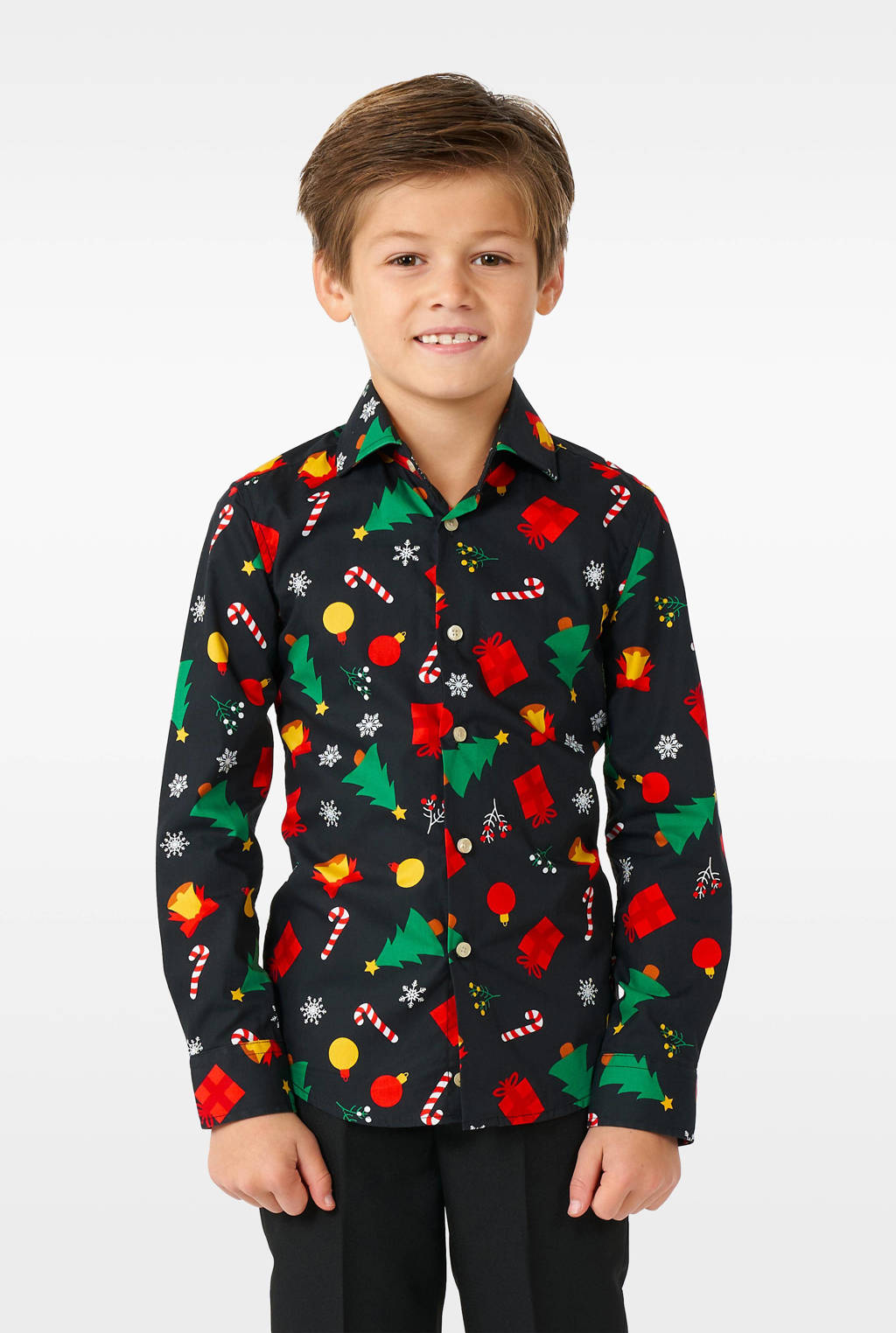 OppoSuits overhemd Christmas Icons met all over print zwart/multicolor