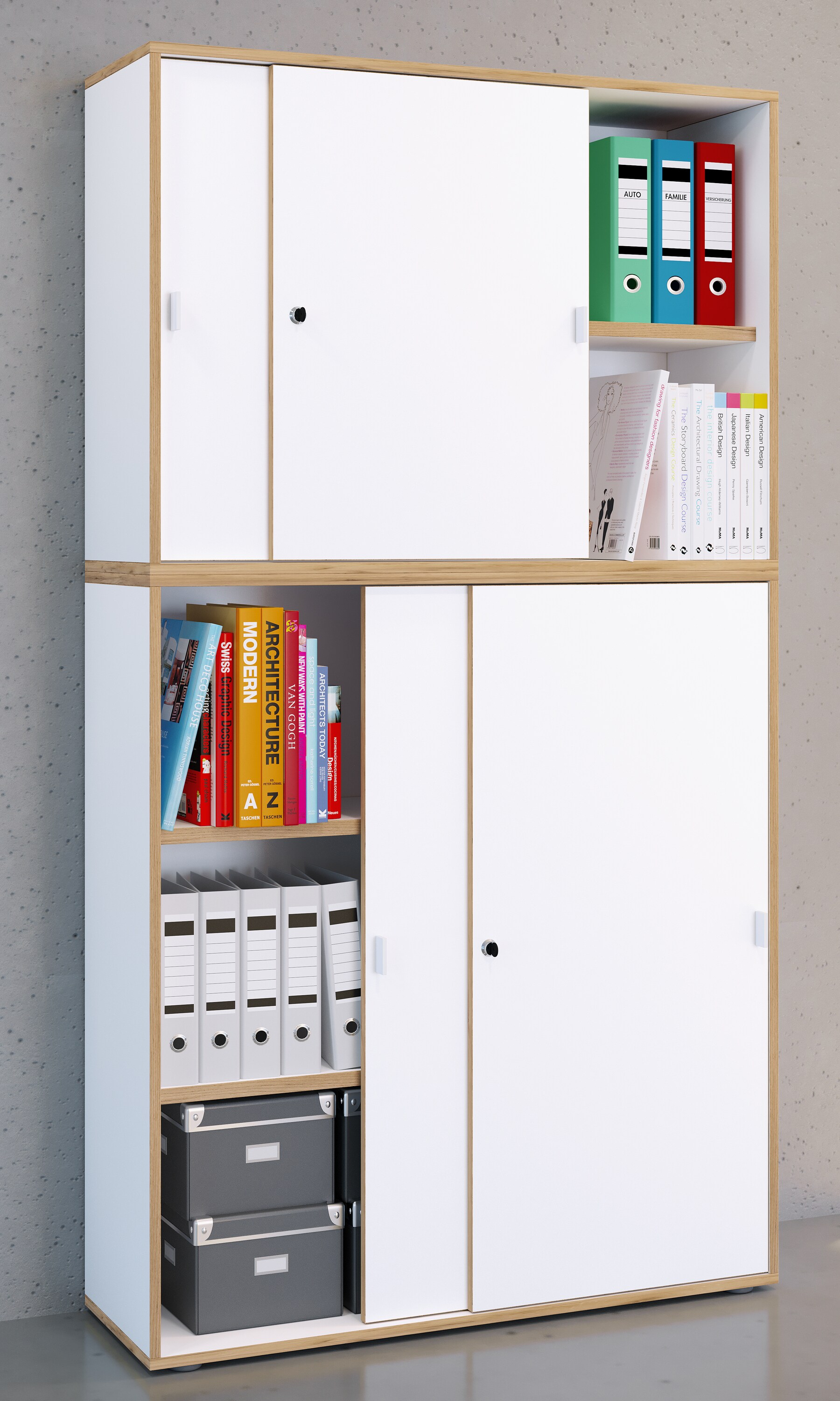 VCM Holz Büroschrank Ordner Aktenschrank Büromöbel Schrank Salia 5-fach Breite 100 cm Schiebetüren