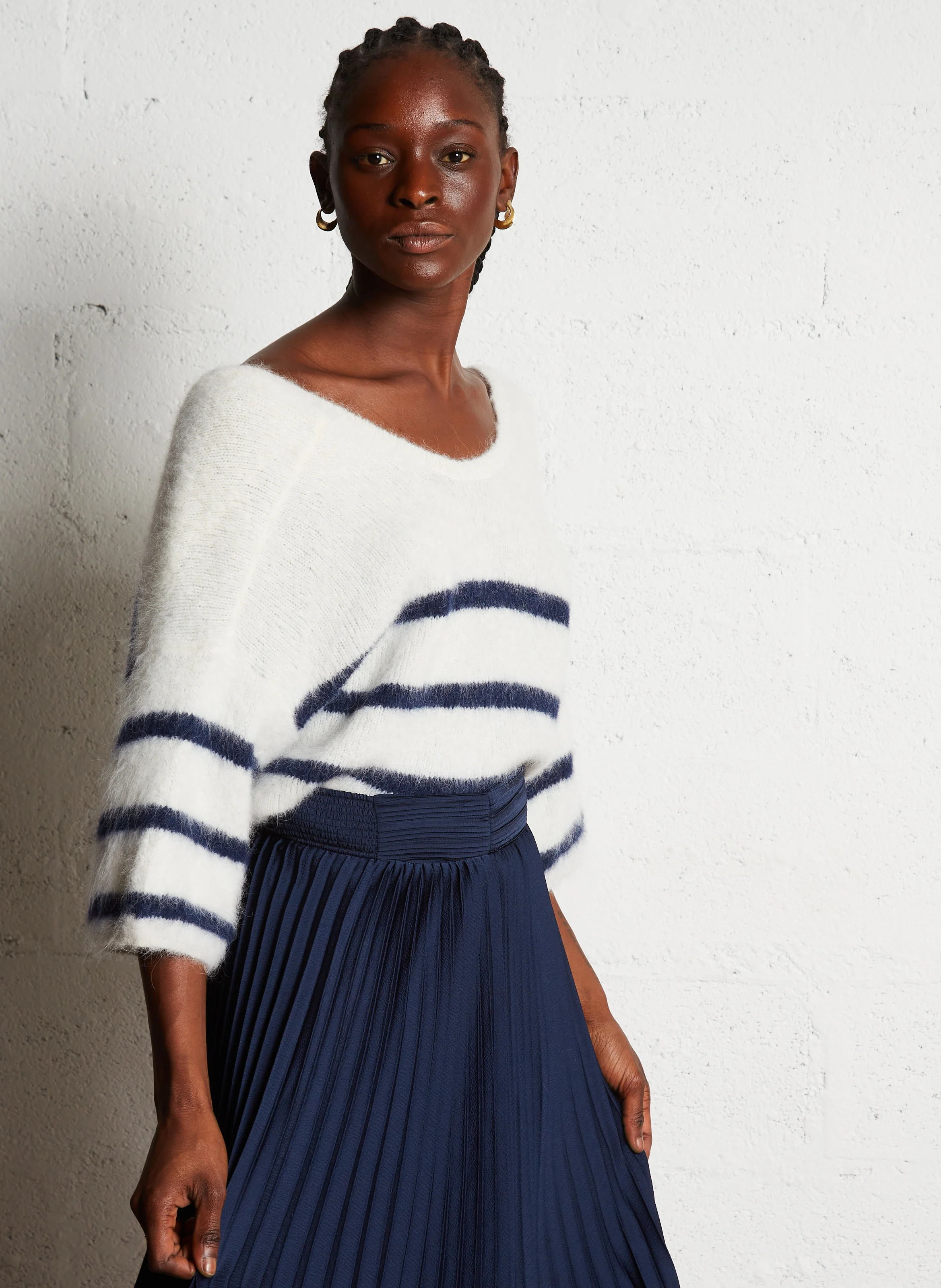 BIGUEL - Pull oversize col rond en laine mélangée | Beige