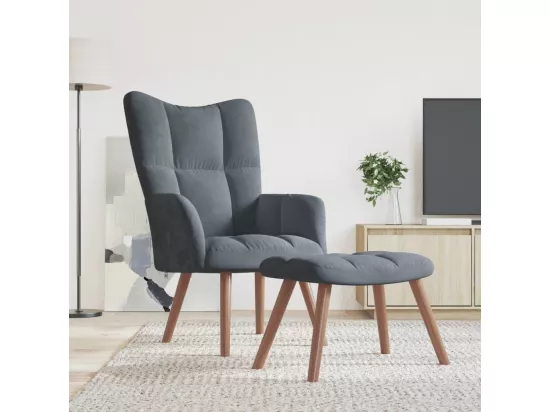 Chaise de relaxation avec repose-pied Gris foncé Velours