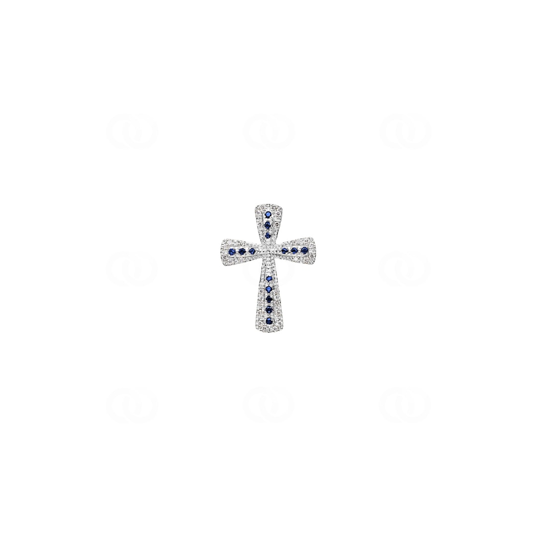 Kreuzanhänger 750/18 K Weissgold mit Saphiren & Diamanten 0.08 ct H/si