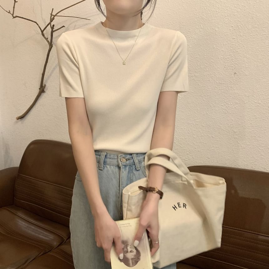 Shinsei - T-shirt met korte mouwen en mockneck, effen