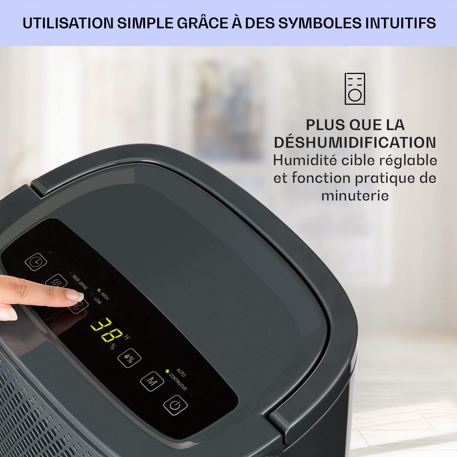 KLARSTEIN DryFy - Déshumidificateur silencieux, Réglage Niveau d'humidité, Minuterie, Puissance 240W, Réservoir d'eau de 1,8L, Pièces de 15-20 m² (jusqu'à 100 m³), 40 DB, 10 L/24h - Anthracite