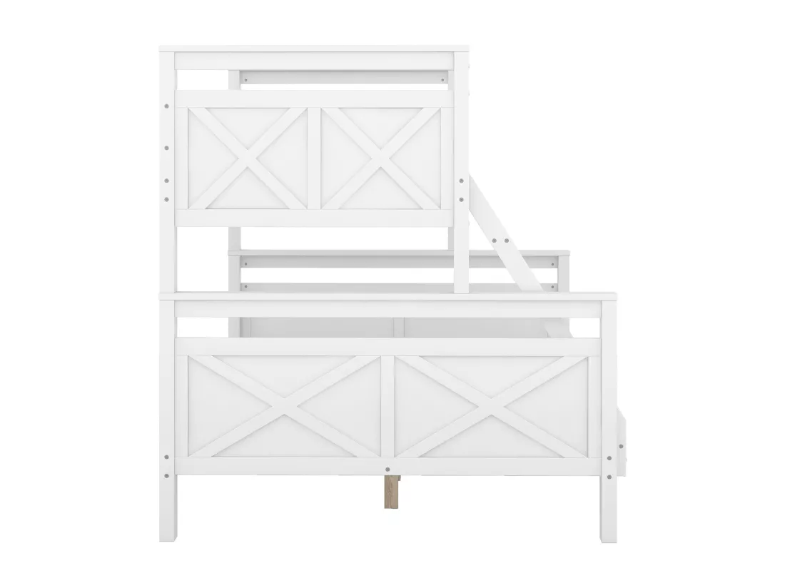 Lit superposé avec échelle et barrières de sécurité, convertible en deux lits séparés, 90(140)x200 cm, blanc
