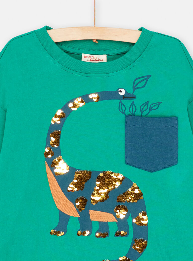 T-shirt vert avec diplodocus avec sequins pour garçon