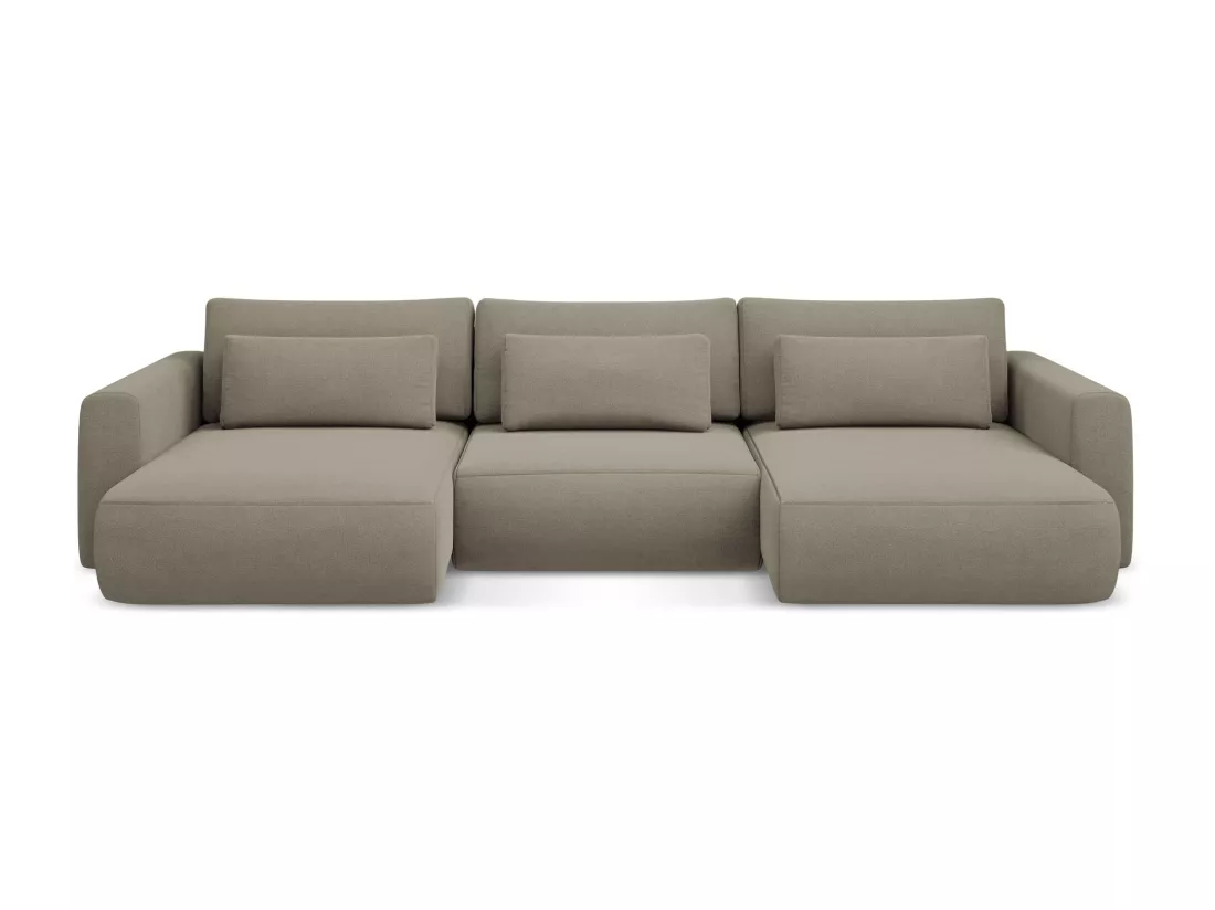 Canapé d'angle panoramique convertible en tissu texturé - beige foncé - KAPUA