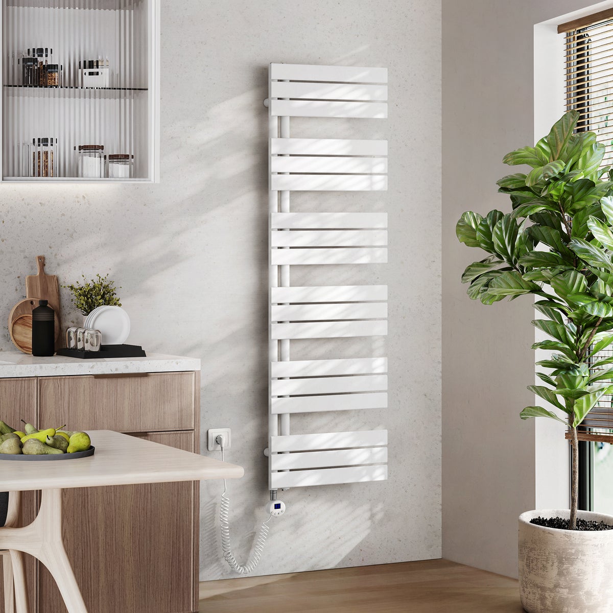 EMKE Elektrische Design Paneelradiator met Thermostaat en Timer voor Handdoekradiator, Zijdelings Open, Verticaal, 1000 Watt, 50 cm x 159 cm, Wit