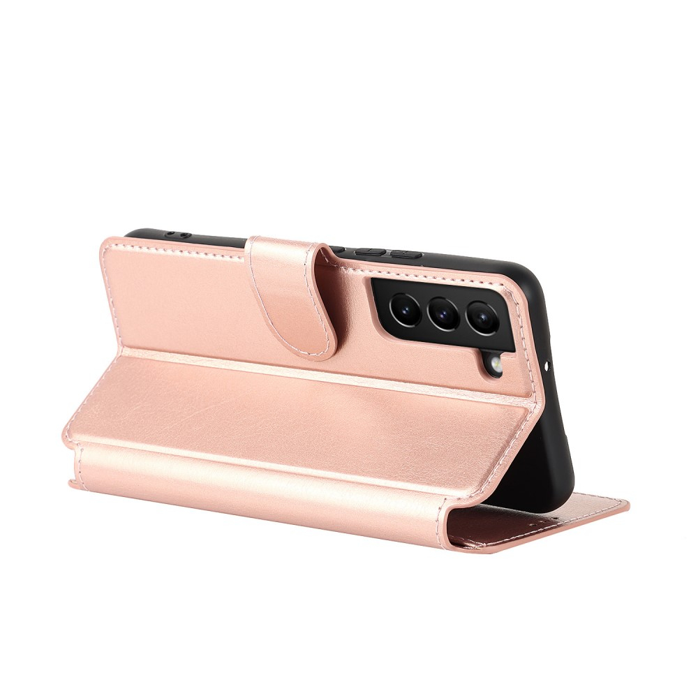 Samsung Galaxy S22 5G Leder Tasche mit Kartenfach im Retro Style - Roségold