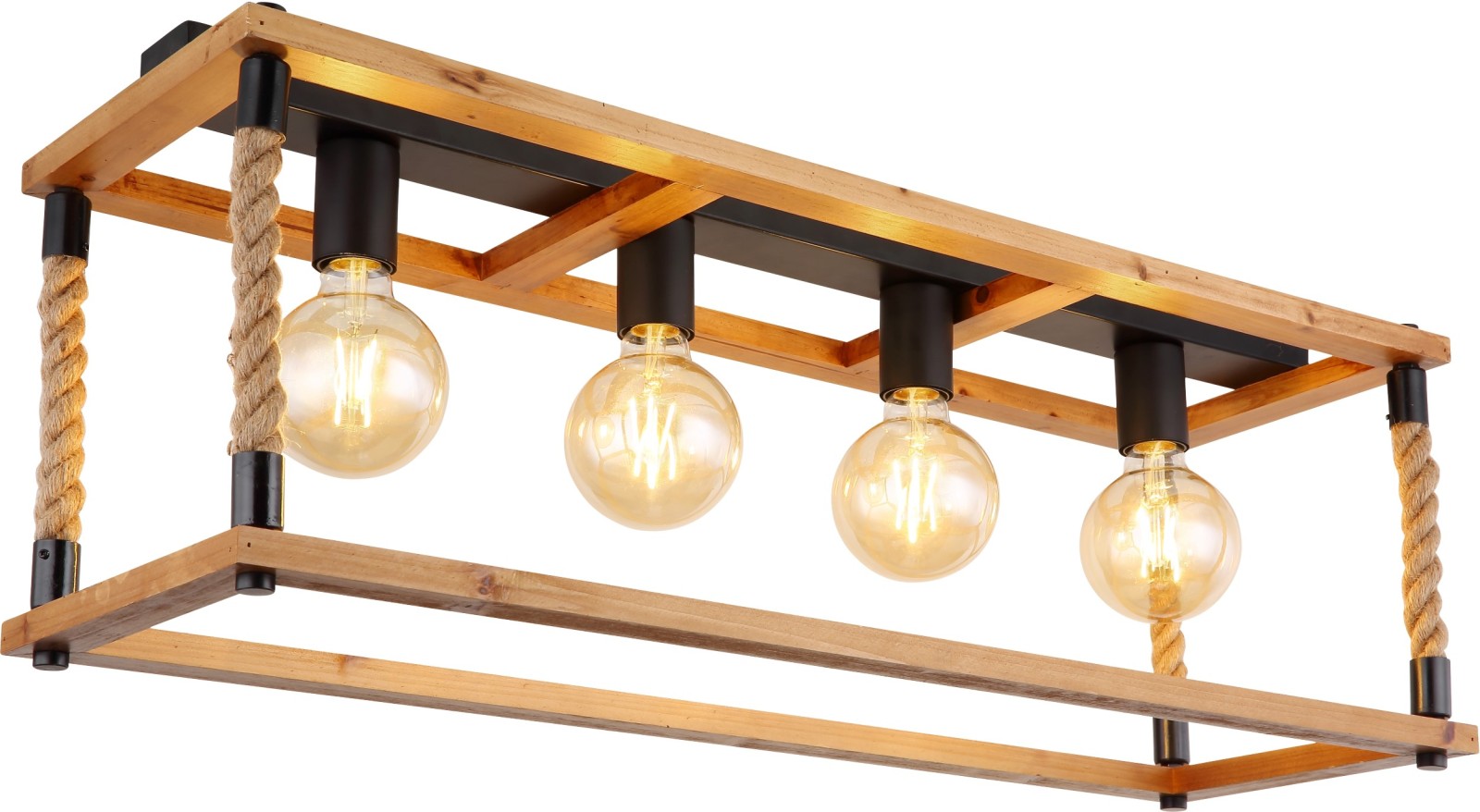 Deckenlampe - schwarz-natur - Hanfseiloptik - 4-flammig