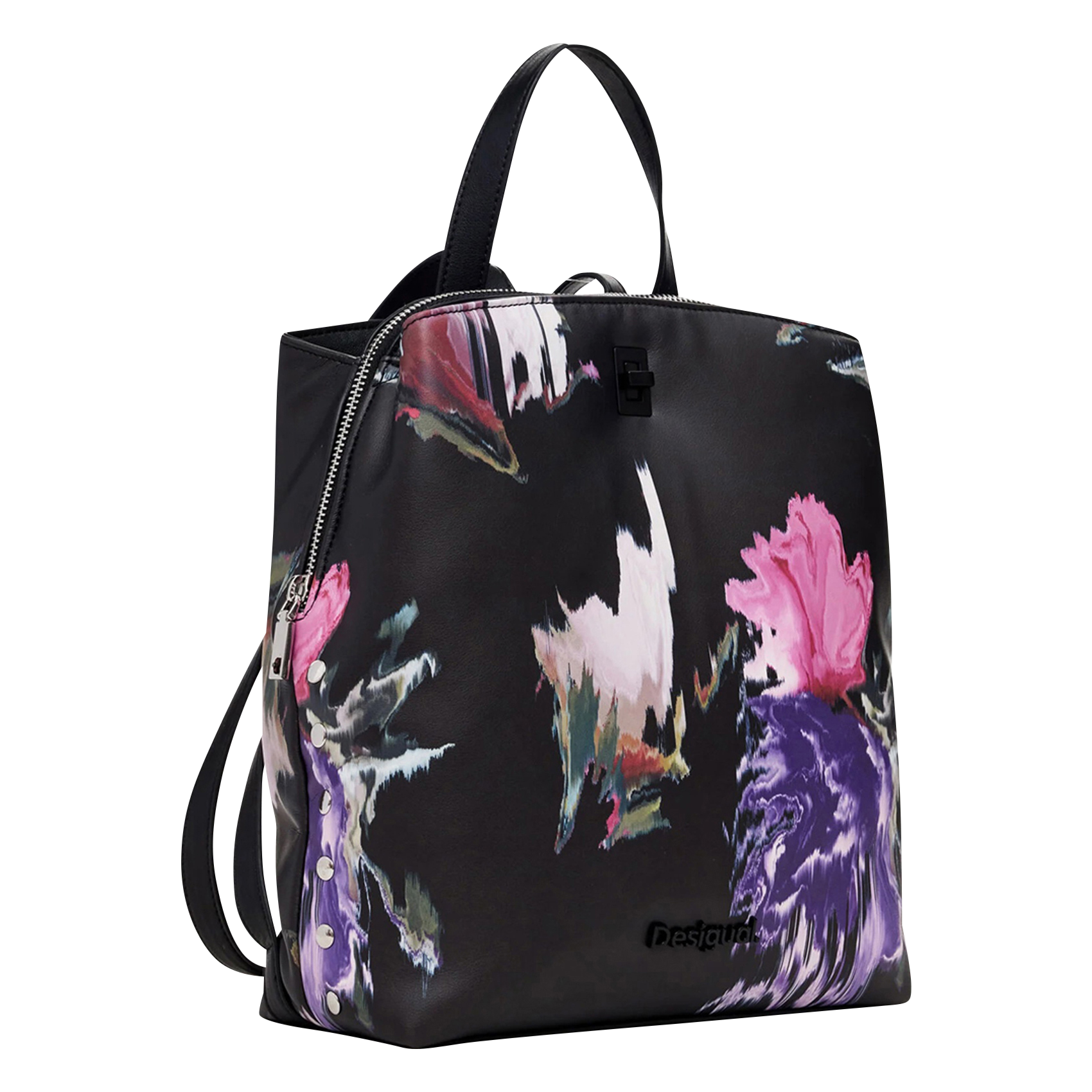 Mini sac à dos effet cuir imprimé| Noir