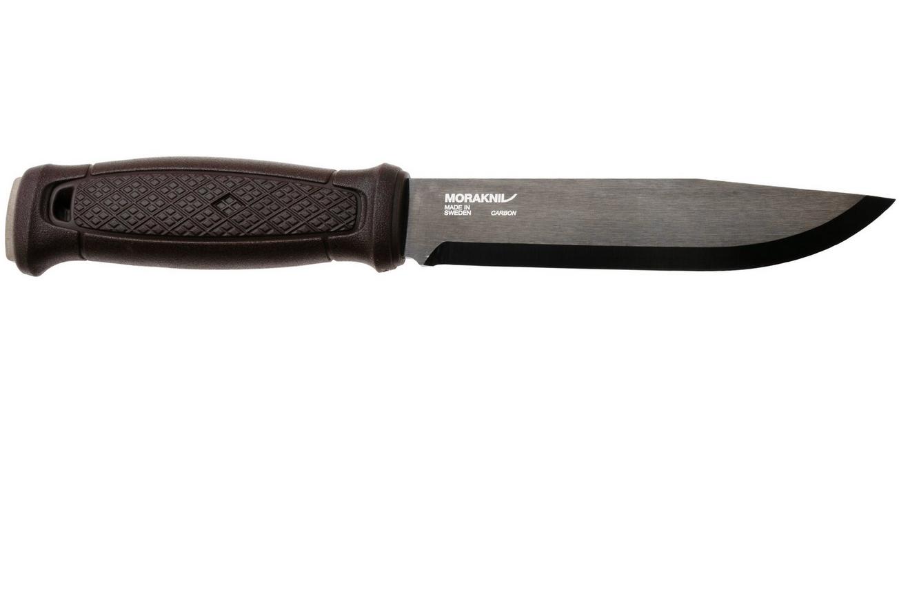 Morakniv Garberg Grand BlackBlade (C) 14640 Carbon Steel, Brown Polymer, bushcraftmes, leren foedraal