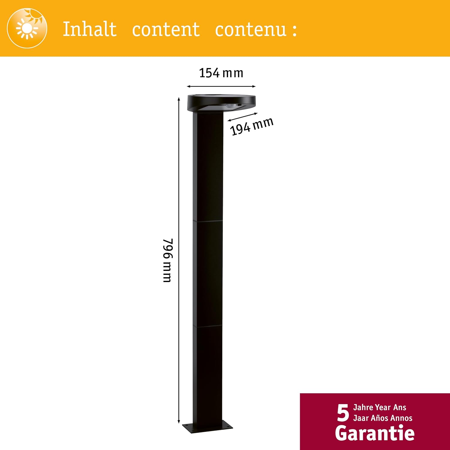 Paulmann 94249 Solar Pollerleuchte Ryse LED Außenleuchte incl. 1x1,2 Watt Anthrazit Kunststoff 3000 K Warmweiß