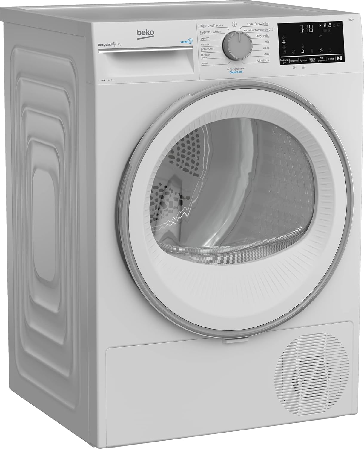 Beko B3T32491 Wäschetrockner, 9 kg, Frontlader Wärmepumpentrockner, 15 Programme, Sensortrocknung, Dampffunktion, Silent-Programm, Allergikergeeignet, Säulenfähig, Aquawave Schontrommel, Weiß