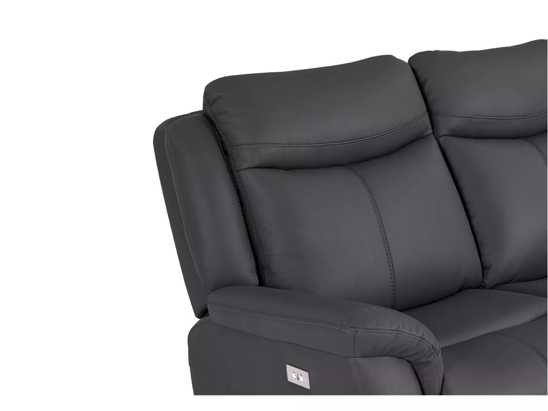 Canapé 3 places et 2 places relax électrique en cuir de vachette gris anthracite NOMAJO