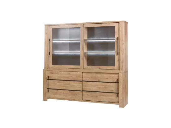 Vaisselier 4 portes à LED Chêne Miel/Métal - STERA