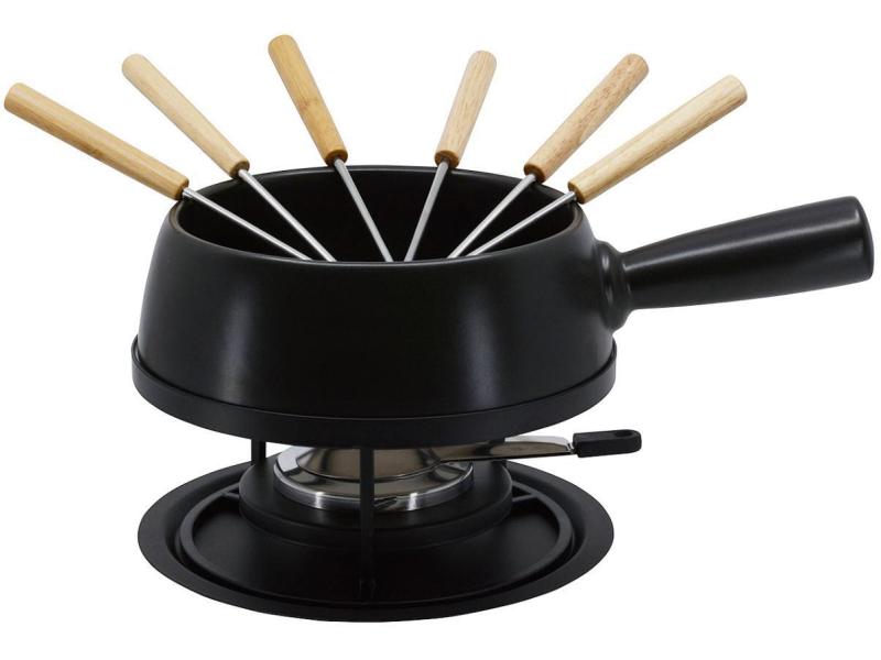 Kadastar Käsefondue-Set Medium Pure 9 Teile, Schwarz Fondue-Caquelon