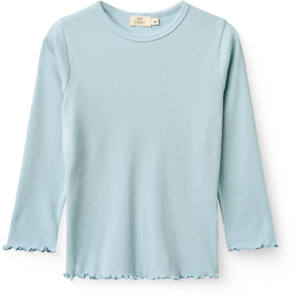 Køb COPENHAGEN COLORS Dusty Blue Modal Rib Ls T-Shirt M/ Picot