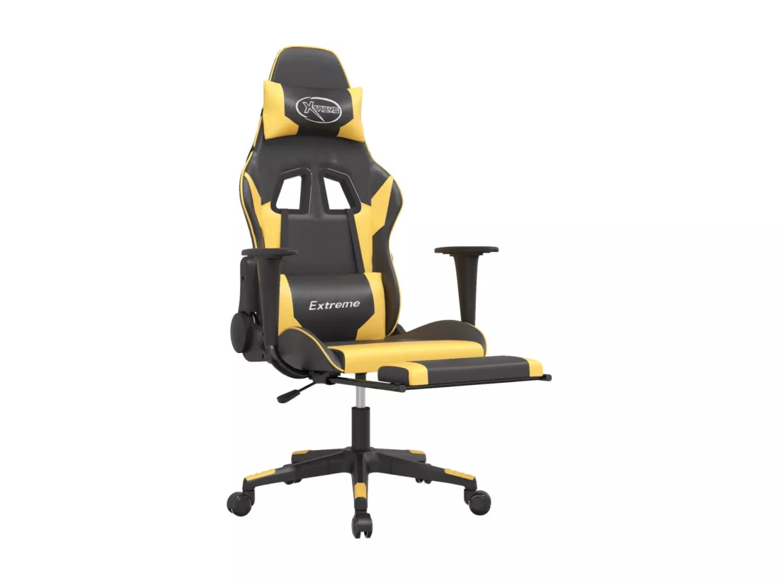 Chaise de jeu avec repose-pied Noir et doré Similicuir