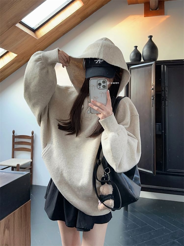 Monroll - Effen gebreide hoodie met drukknopen