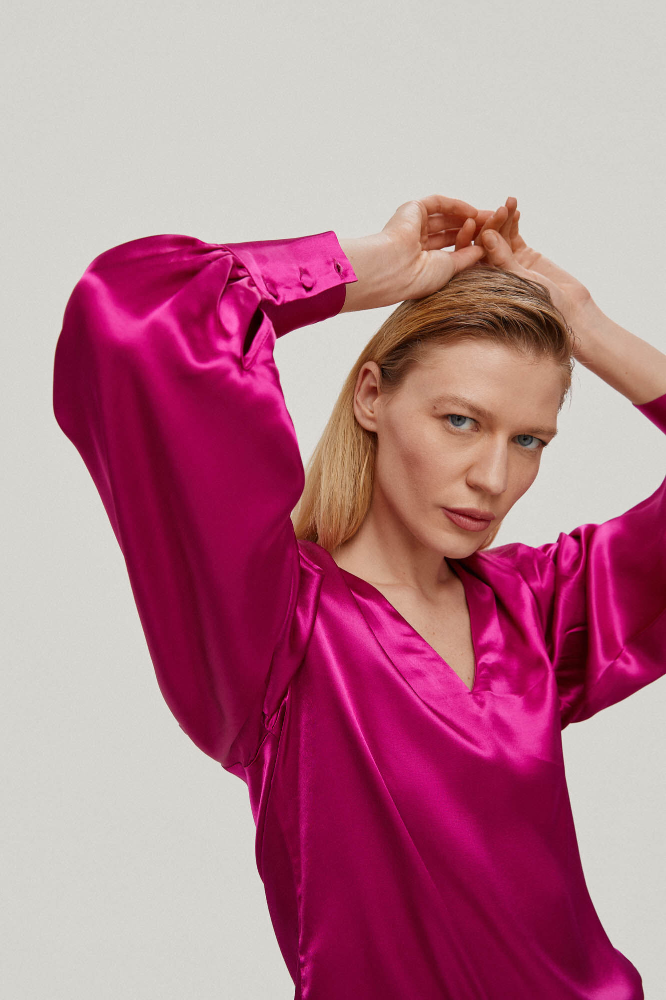 Blusa fluida de cetim - Rosa