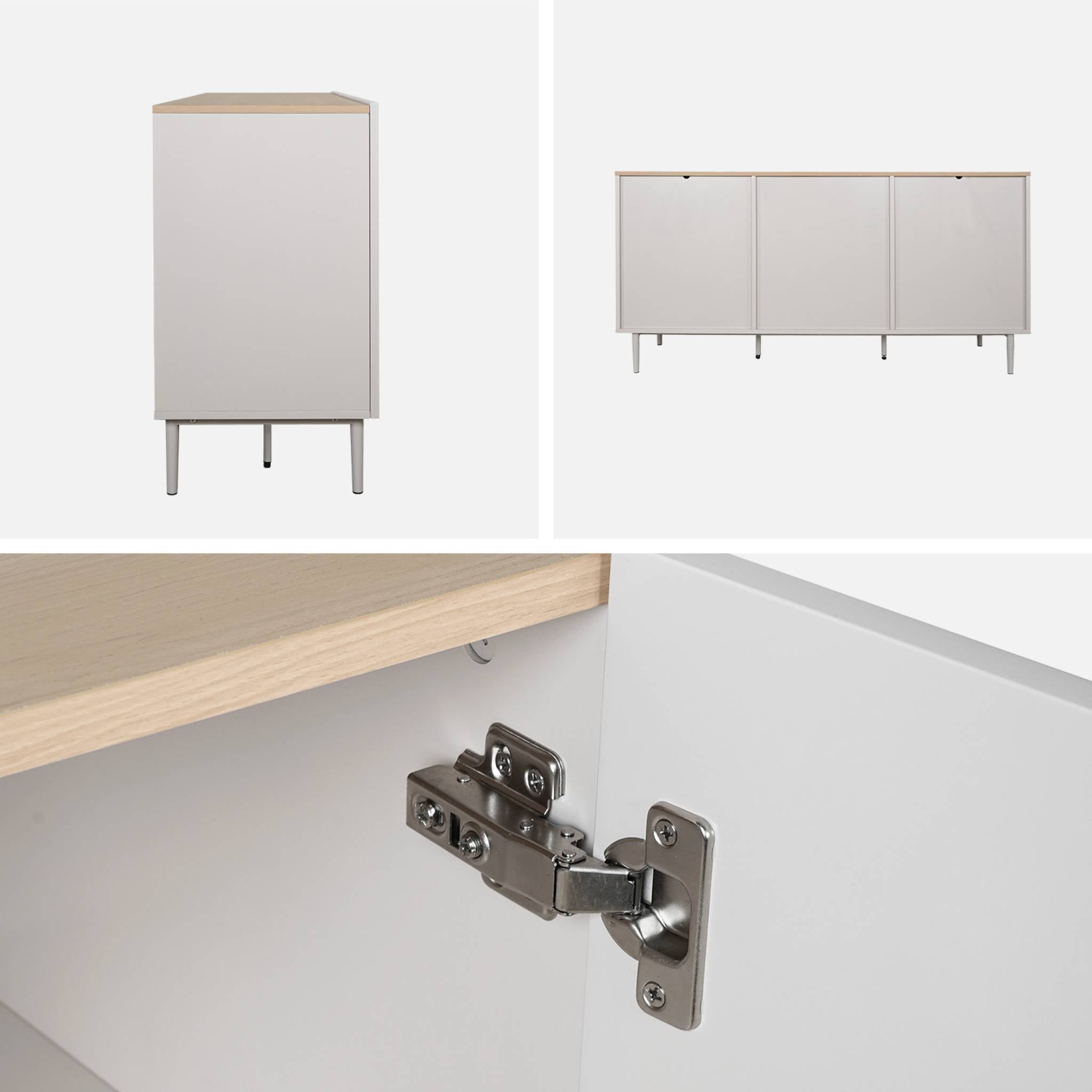 sweeek - Dressoir met 3 deuren metaal en houtdecor 150cm