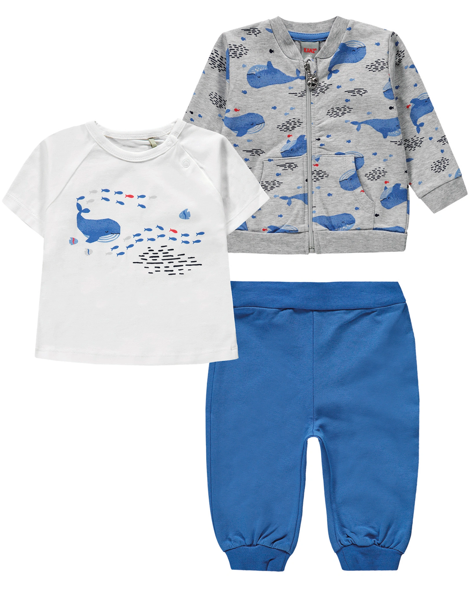 Sweatjacke WHALE mit Shirt und Hose in blau/grau