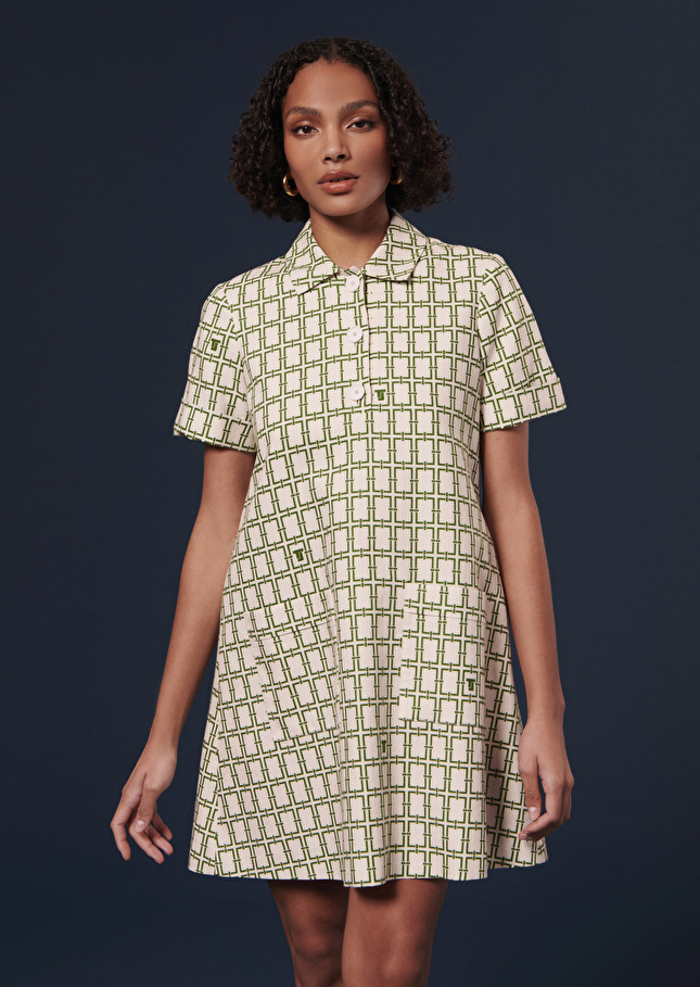 Robe Romarinécrue à motif graphique vert