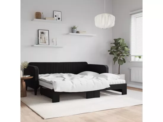 Lit de jour avec gigogne et matelas noir 90x190 cm velours