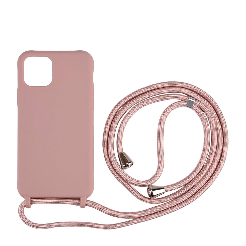 iPhone 11 Necklace Gummi Case Hülle   Handykette (150cm) - Rosa / Silber