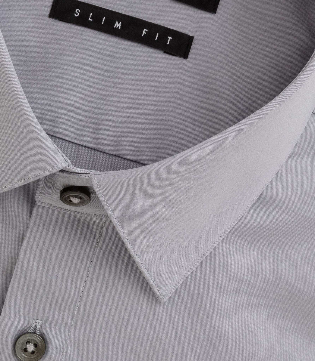 Chemise slim en satin coton gris clair SATINSLIM