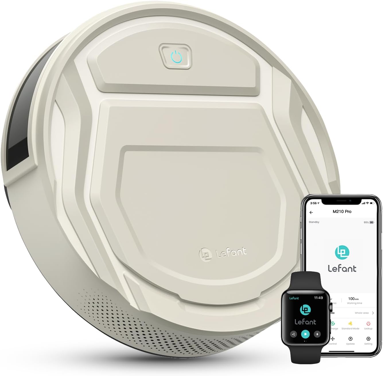 LEFANT M210P Staubsauger Roboter, Saugleistung 2200 Pa, Leise 55dB, Unterstützt WLAN-/Bluetooth-/Alexa-/App-Verbindung, Akkulaufzeit von 120 Minuten, ideal für Tierhaare und Hartböden.