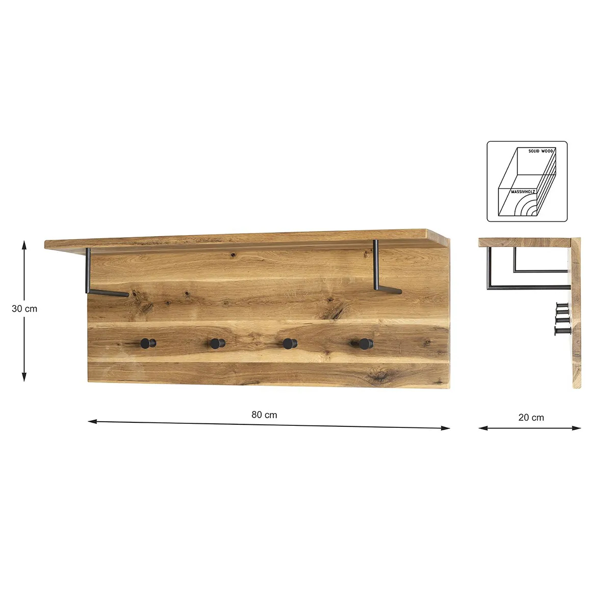 Pegane Garderobe murale chêne huilé noir
