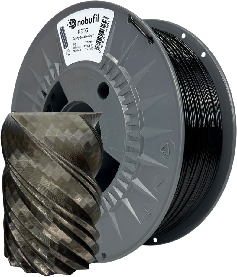 Nobufil  PETG Candy Smoke Grey, 1,75 mm / 1000 g    Leicht zu druckendes PETG Filament aus recyceltem Kunststoffabfall