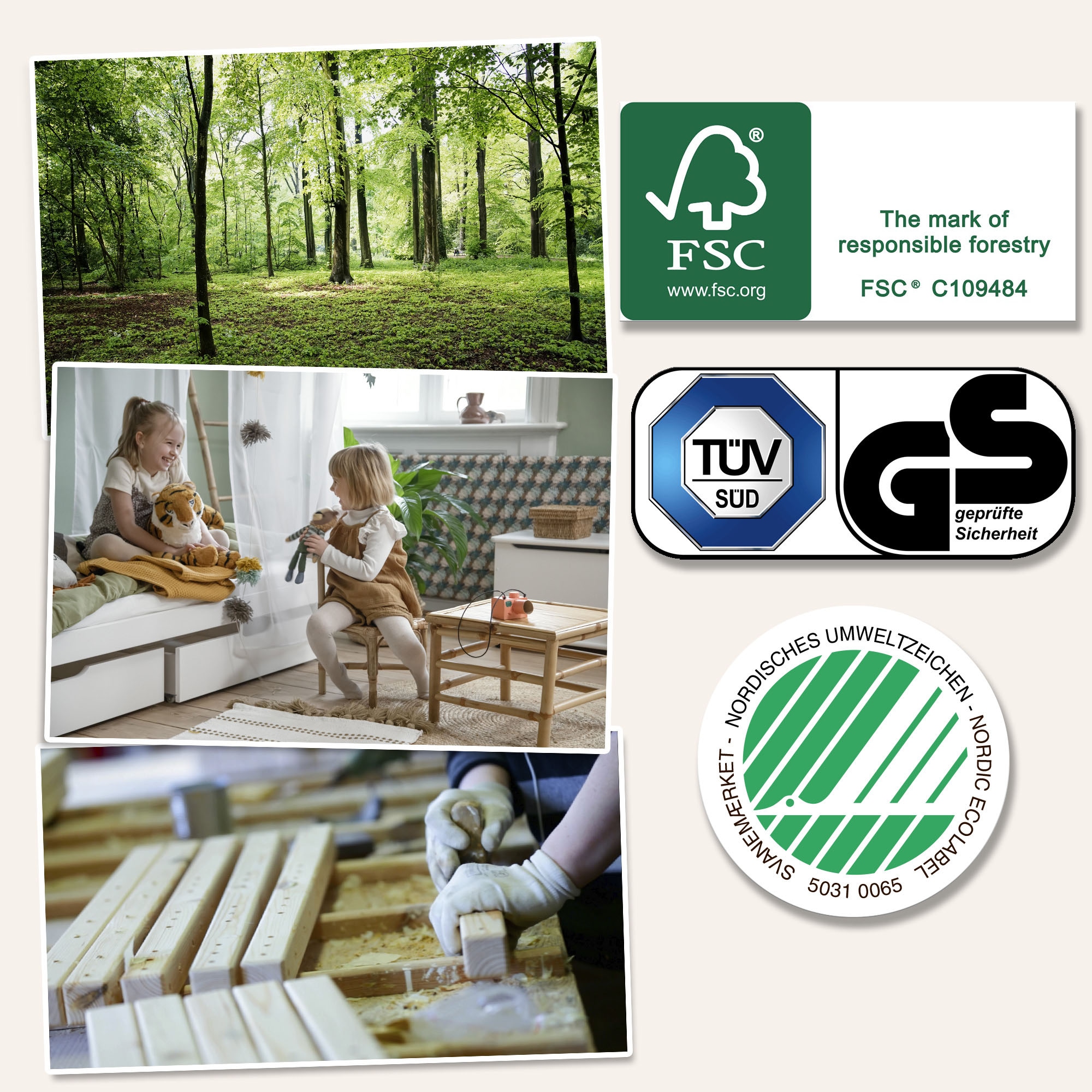 Hoppekids Hochbett »ECO Dream 90x200 mit Schreibtisch & Loungesofa / Gästebett« Kinderbett aus Massivholz, Sofa ausziehbar zum Gästebett