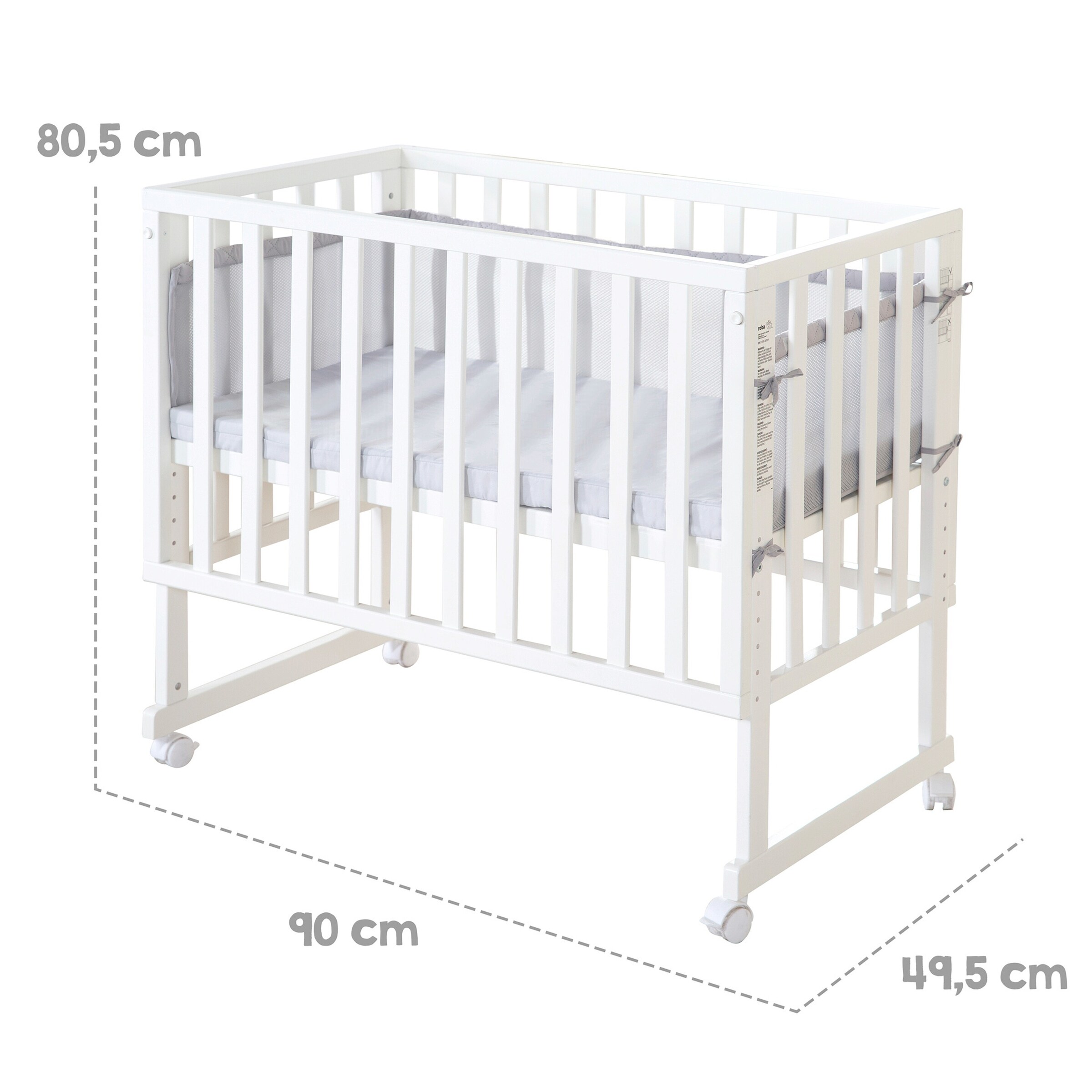 roba Stuben- & Beistellbett 3in1 mit Barriere  roba Style grau