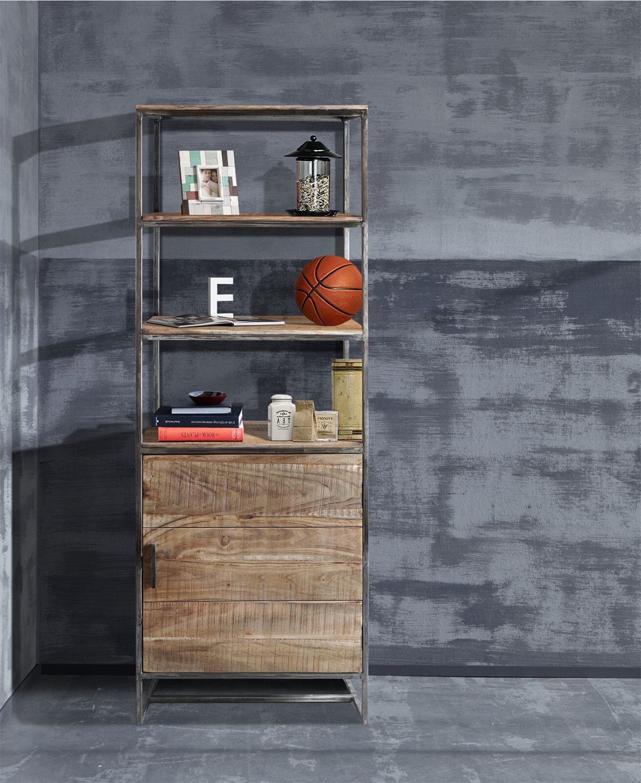 Regal JOHNSON 190 x 35 x 75 cm Holz Akazie braun/grau