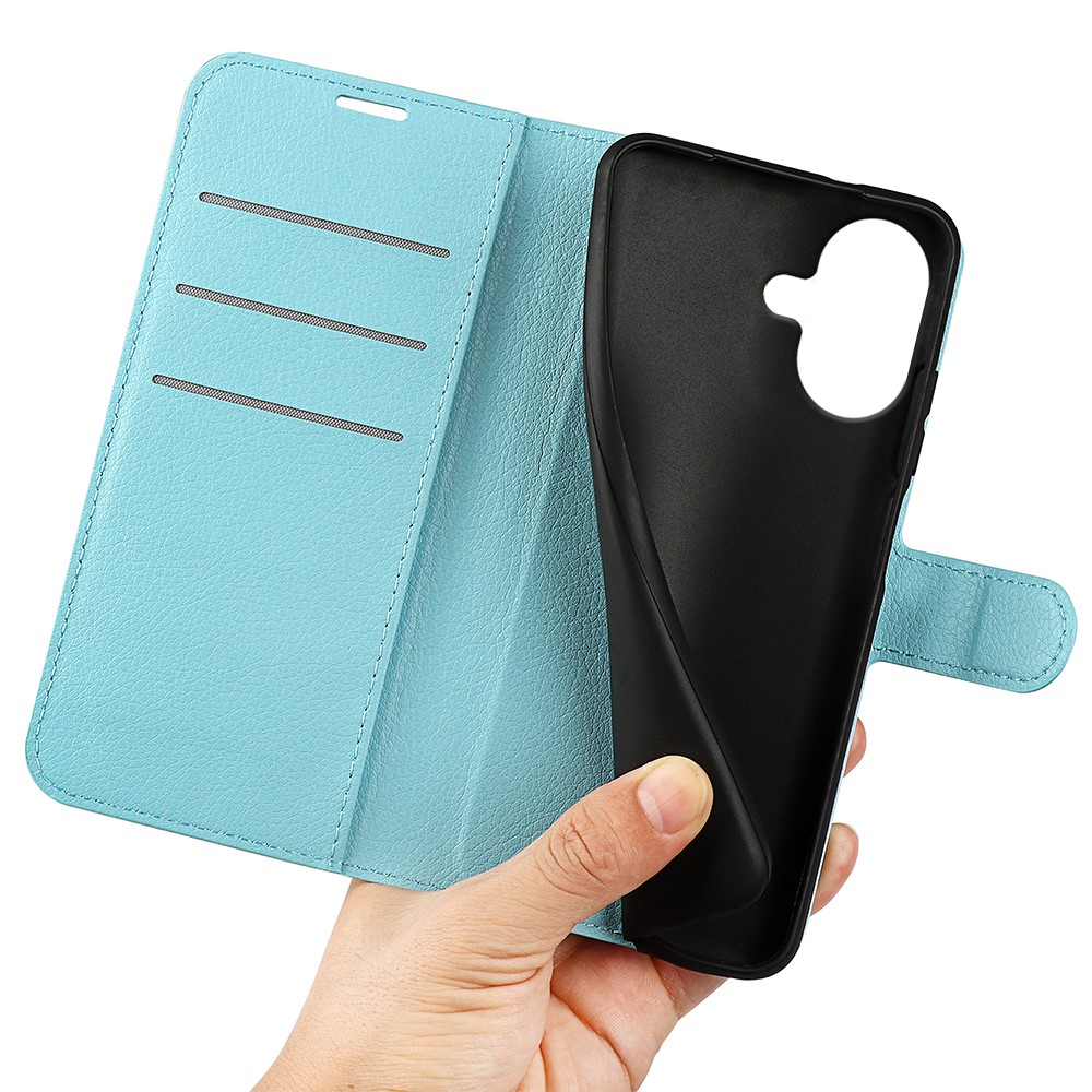 iPhone 17 Leder Tasche Flip Cover Litchi Look - Blau