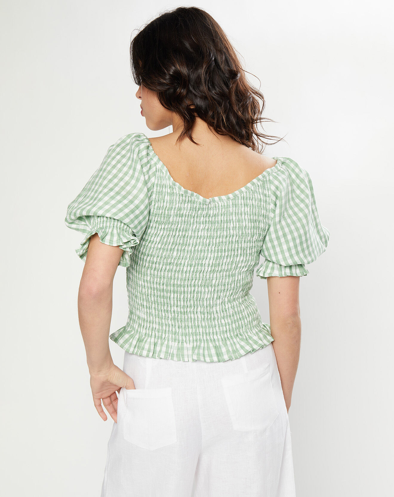 Faithfull the Brand Top 100% Lin Lindy à carreaux vert