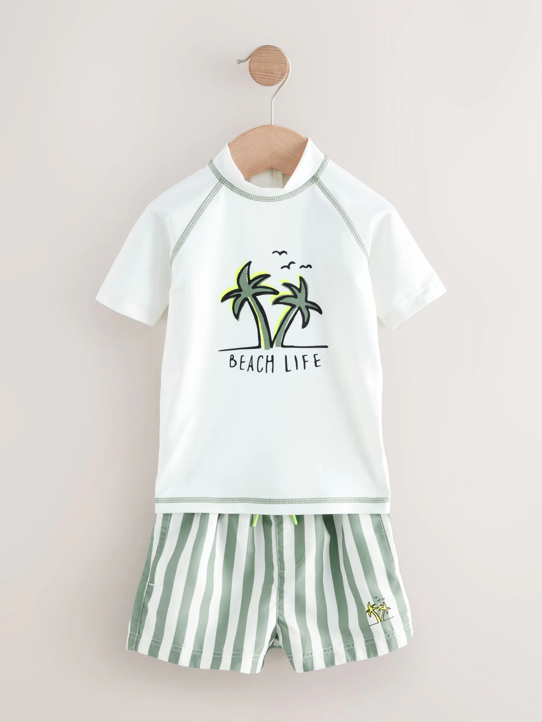 Wit/groen - Set van surfhemdje en shorts (3 mnd - 7 jr)