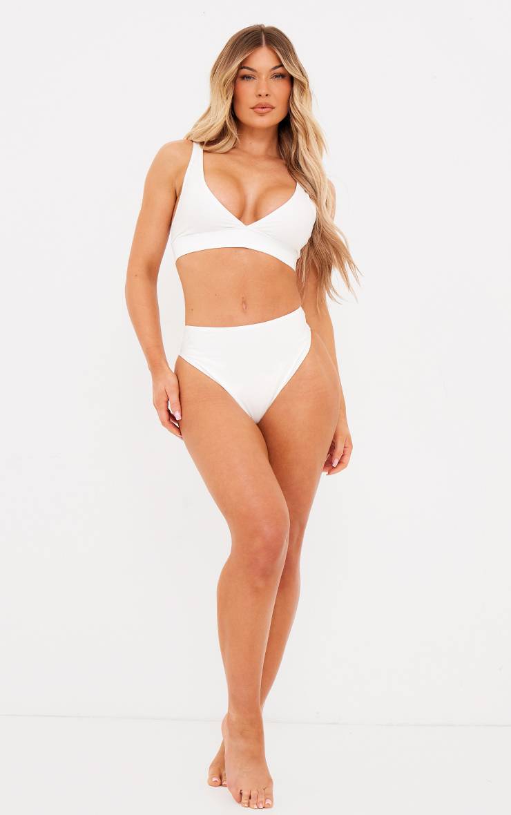 White Polkadot Bas De Bikini Taille Haute Et Coupe Échancrée Mix & Match