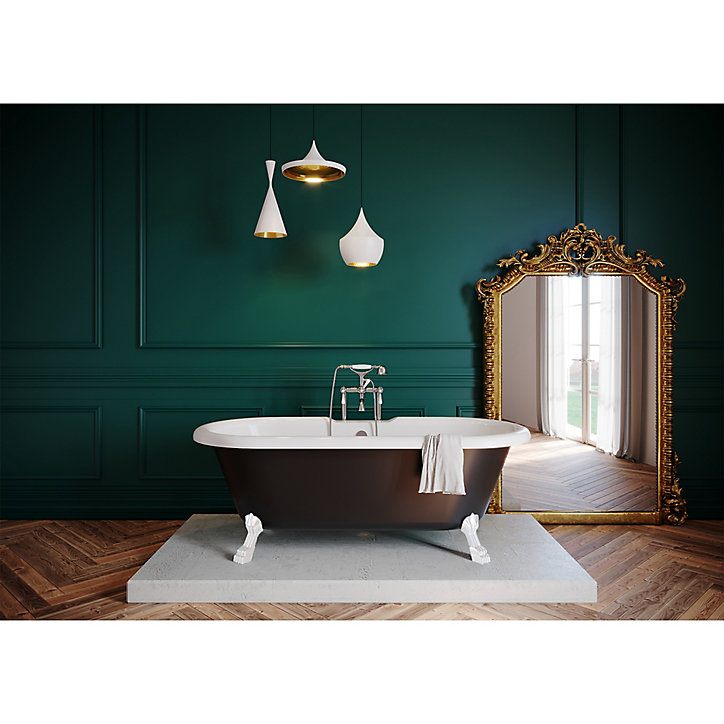 Baignoire îlot adossée noir 170 x 80 cm GoodHome Emba + lot de 4 pieds blanc