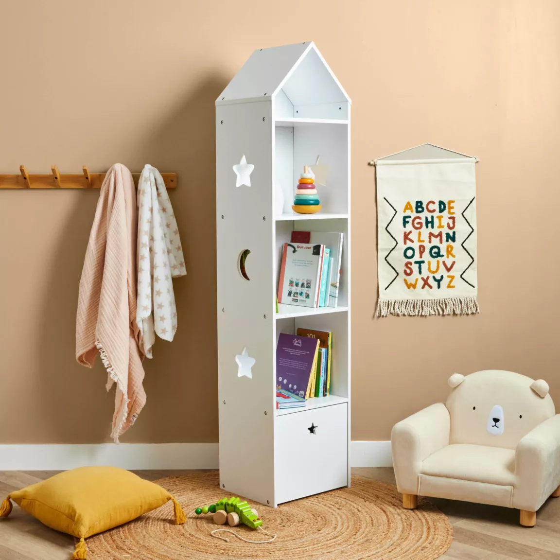 Etagère enfant bois 4 niveaux (H154 cm) Stars Blanc
