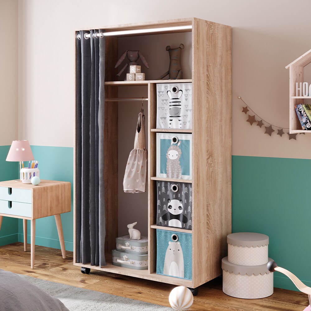 Vicco mobiler Kinderkleiderschrank Dielenschrank Garderobe Doros Sonoma modern 100 x 168 cm Faltboxen offen rollbar