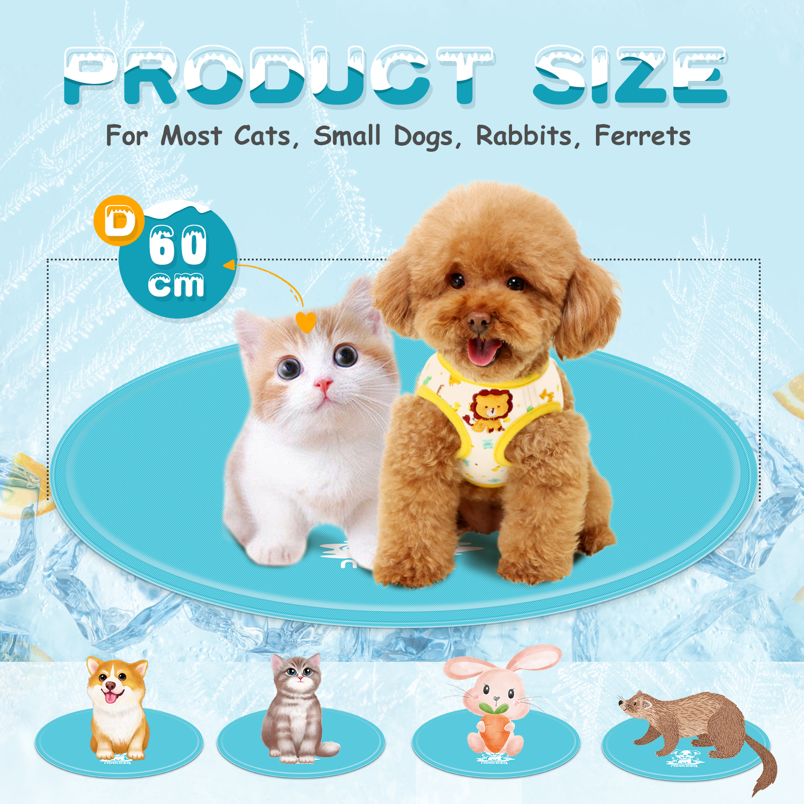 Tapete refrescante Nobleza para cães e gatos, cobertor refrescante auto-refrescante para animais de estimação com gel atóxico, cama refrescante para animais de pequeno porte, diâmetro de 60 cm.