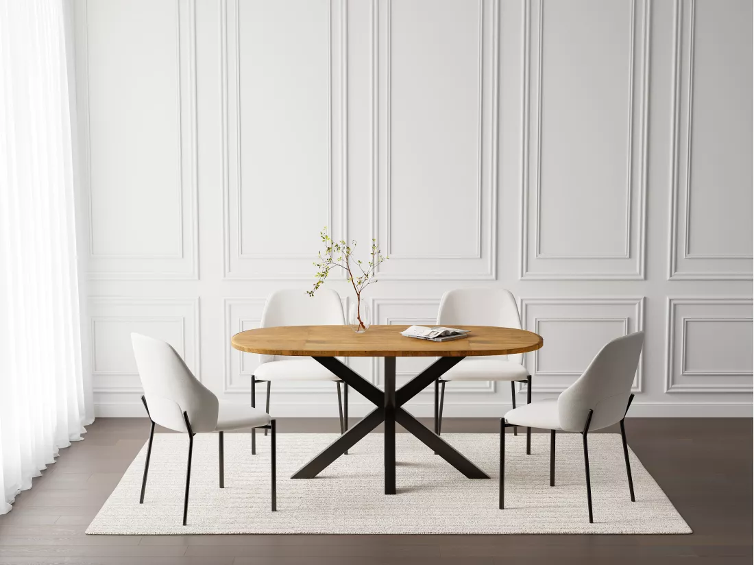 Table à manger 6 personnes en bois de manguier et métal noir - Naturel clair - PATRICIA