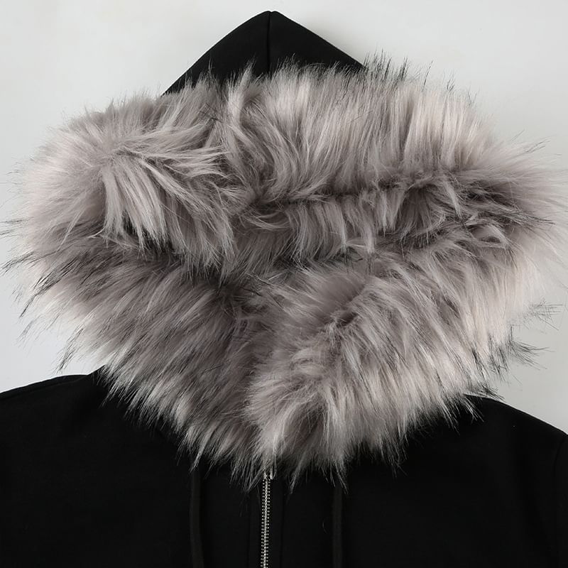 BrickBlack - Jas met capuchon en rits van imitatiebont